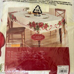 St. Nicholas Square Christmas Traditions Tablecloth 60"X 84" Oblong Poinsettia H
